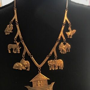 RARE Jeep Collins - Brass 22" Bar & Branch Necklace - NOAH'S ARK WITH 6 ANIMALS